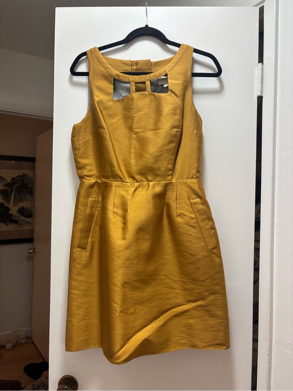 Maeve Mustard Bowneck Sleeveless Mini Dress